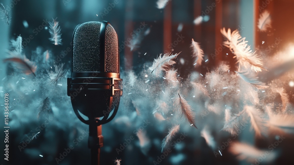 Poster asmr composition showcasing lifelike sound wave visuals with an ear-shaped microphone and calming te