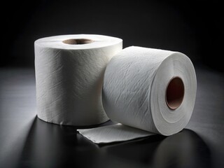 Luxurious Toilet Paper Photography:  White Rolls on Black Background -  High-Resolution Product Image