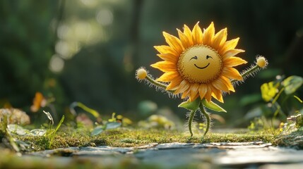 Daisy character dancing sunflower nature plant.