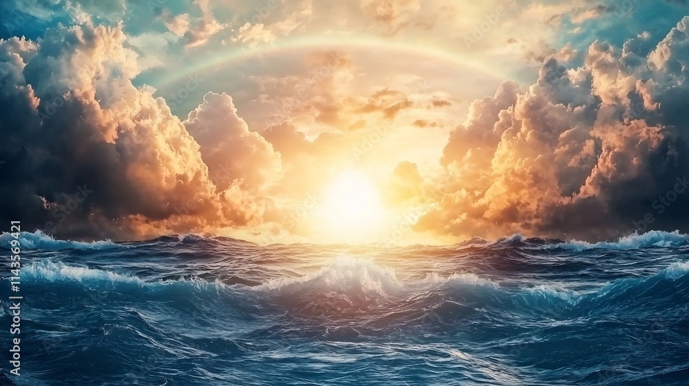 Aufkleber a surreal and captivating sunrise over a tranquil ocean where the light magically transforms into a 