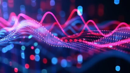 Big data wave flowing in cyberspace with binary code and statistics graph showing the power of digital information in a futuristic and technological representation with blue and pink colors - Powered by Adobe