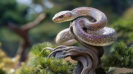 Obraz premium Zodiac snake symbolism enchanted forest wildlife photography serene nature close-up viewpoint mystical concepts