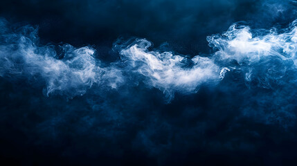 Abstract blue and white smoke clouds on black background.