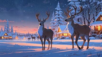 snow and reindeer