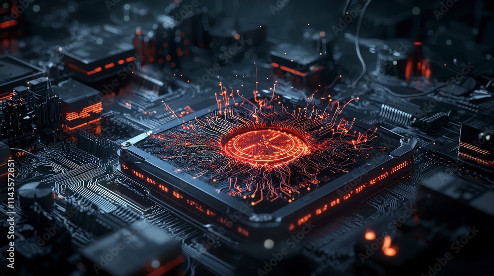 Poster Dynamic digital landscape showcasing nations in a futuristic tech environment close-up view of circuitry and data flow