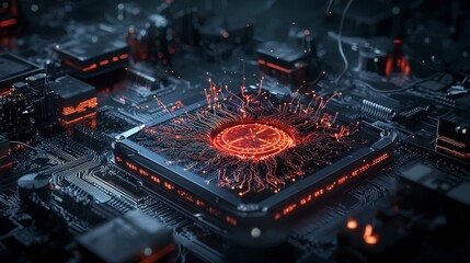 Dynamic digital landscape showcasing nations in a futuristic tech environment close-up view of circuitry and data flow