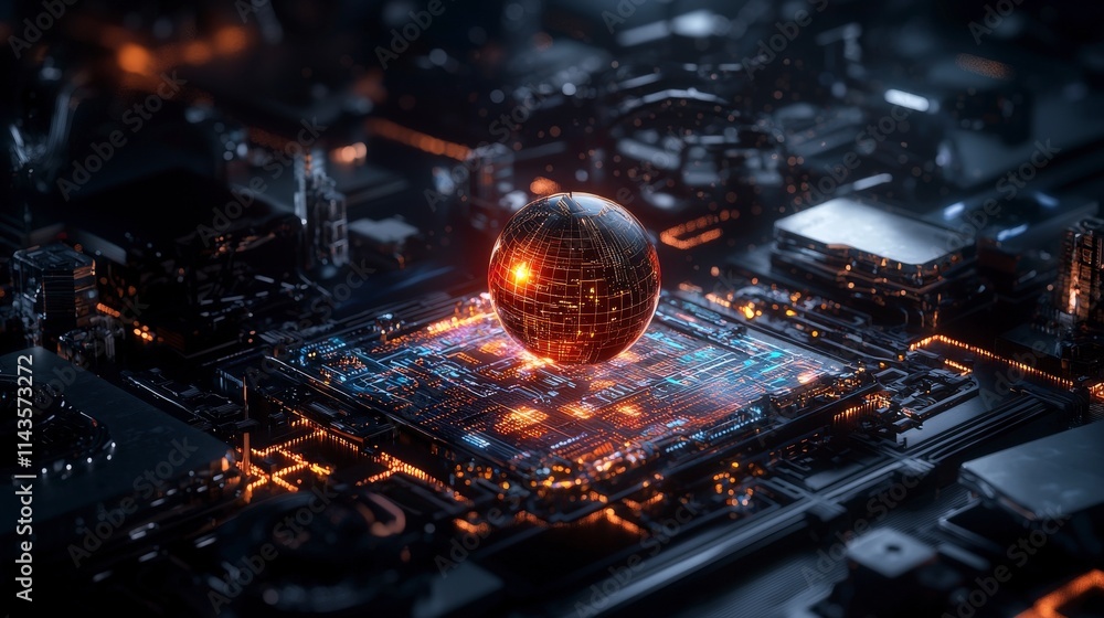 Poster Innovative digital art showcase exploring futuristic intellectual property in a high-tech environment