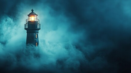 Lighthouse Standing Tall in the Middle of a Stormy Sea Its Powerful Light Glowing Brightly to Guide Vessels Through the Turbulent Waters Symbolizing Hope and Resilience in Tough Times