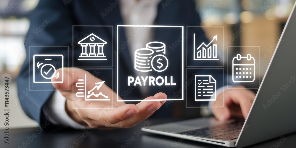 Poster digital payroll management system interface display