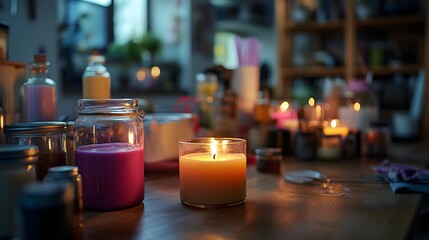 Cozy Fireplace Ambiance with Candles and Warm Lighting