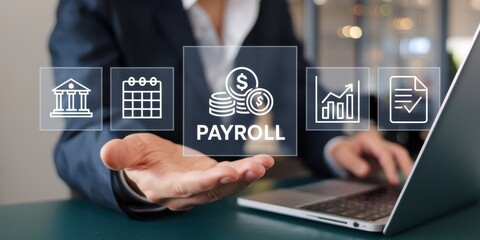 Businessperson manages payroll system using digital interface
