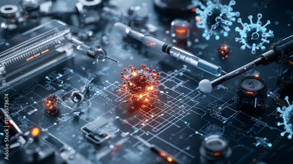 Aufkleber exploring gene editing technology virus manipulation laboratory digital art scientific research macr