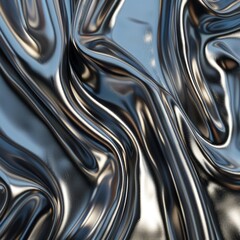 Mesmerizing Metallic Waves of Flowing Chrome and Liquid Elegance   A captivating abstract image showcasing the dynamic and fluid movement of chrome like metallic surfaces