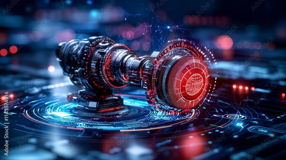 Poster Innovative technology showcase intellectual property visualization futuristic lab digital art sci-fi environment close-up