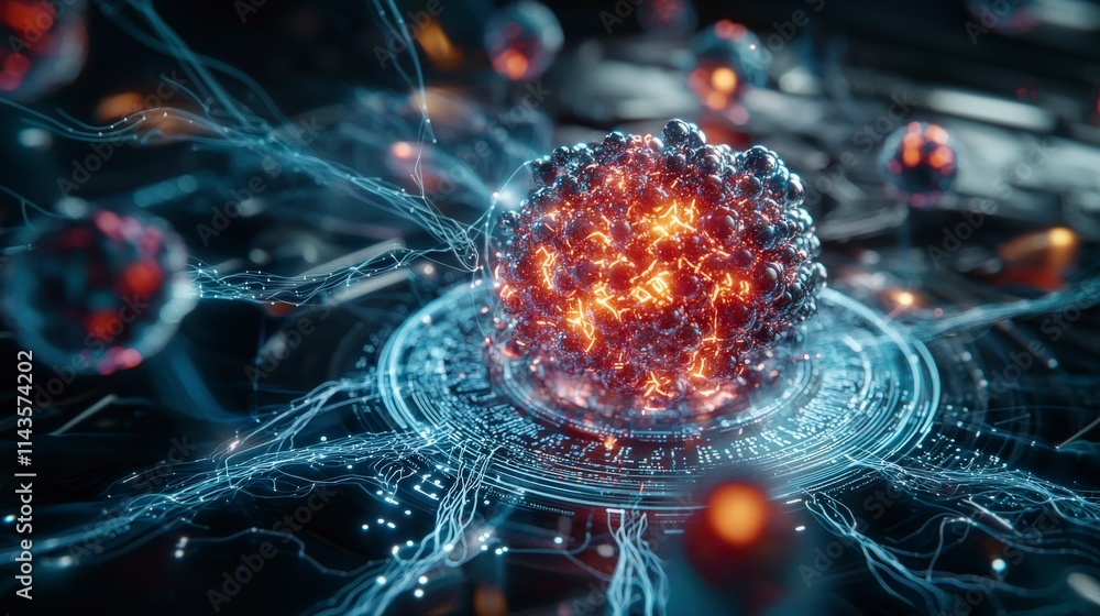 Poster Futuristic deep learning visualization digital landscape abstract art high-tech environment close-up innovation and science