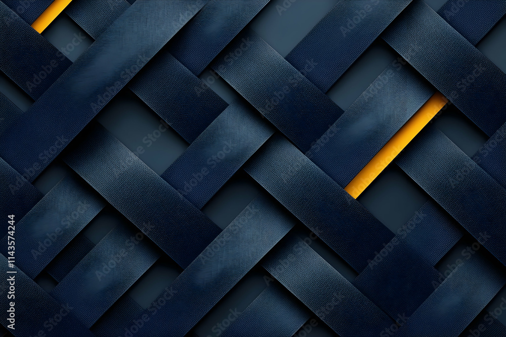 Poster abstract dark blue and yellow intersecting lines pattern.