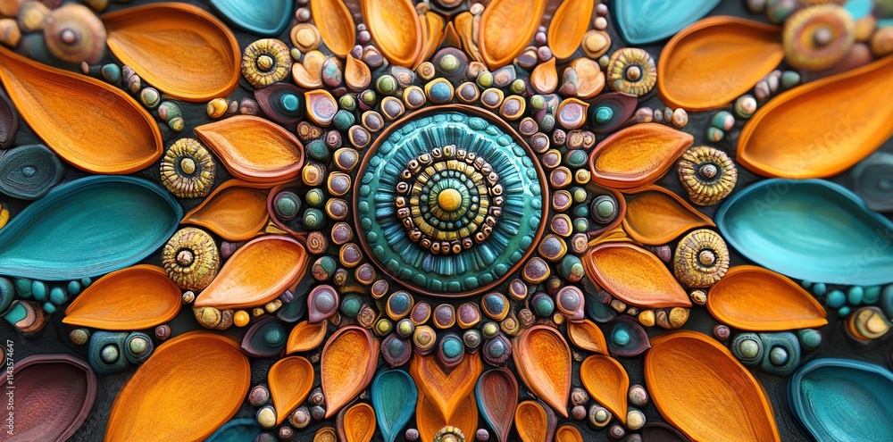 Poster a vibrant, intricate design featuring colorful shapes and patterns, evoking artistic expression.