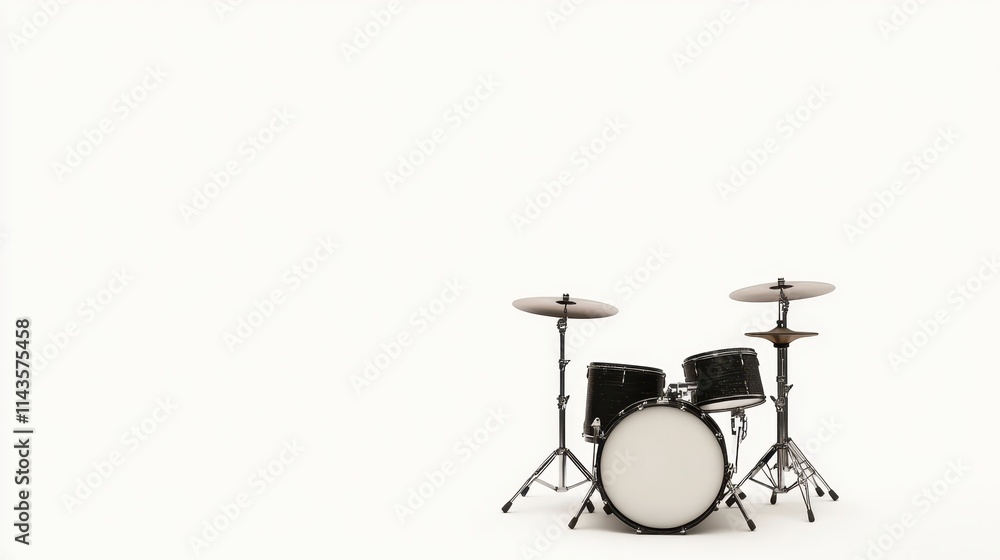 Poster a minimalist drum set is positioned against a plain white background, emphasizing its sleek design a