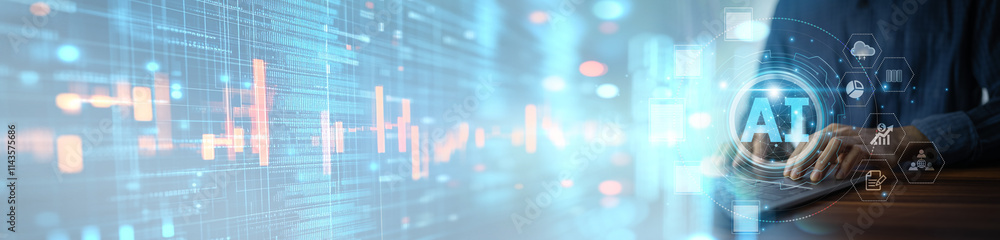 Poster a businessman uses ai technology with digital data and advanced analytics, showcasing ai's role in d