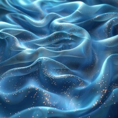 Obraz premium Captivating abstract digital art backdrop featuring a swirling fluid motion of luminous blue hues with iridescent glitter and sparkles creating a mesmerizing cosmic galactic atmosphere The dynamic