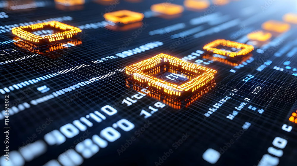 Poster abstract digital microchip data processing.