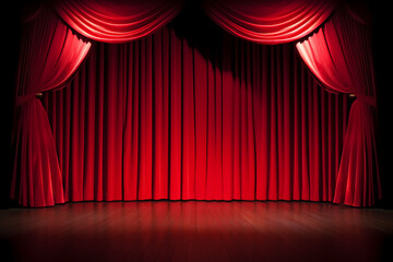 spotlight stage with red curtain background
