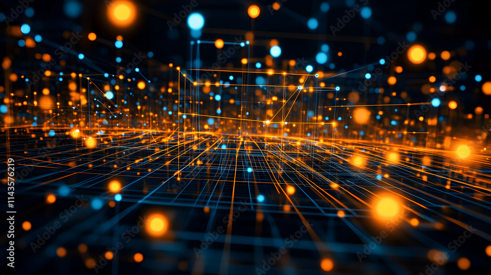 Aufkleber abstract digital network glowing nodes and lines.