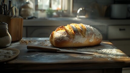Freshly Baked Artisanal Bread on Rustic Wooden Board