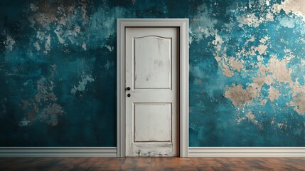 A single door in the middle of an empty room with no walls or way out symbolizing the feelings of hopelessness isolation and entrapment that can plague the human experience