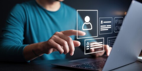 Person interacting with a digital user interface on a laptop