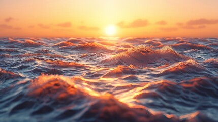 Obraz premium Closeup of sun-kissed waves on a calm ocean. AI generative. .