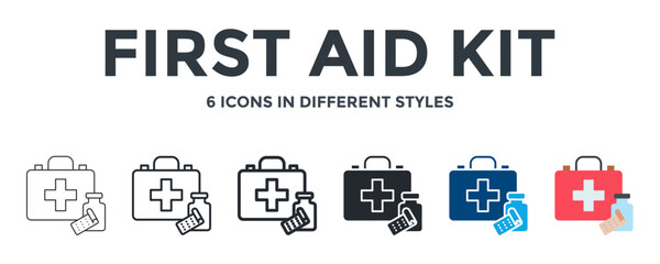 FIRST AID KIT icon in different style vector illustration. Designed in thin line, regular line, bold line, glyph, color fill, and flat style can be used for web