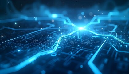 Technology oriented blue circuit board, future technology oriented light and shadow