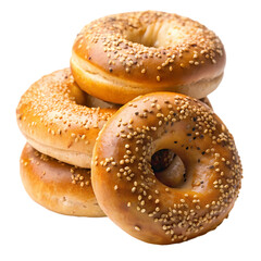 Stack of Freshly Baked Bagels with Sesame and Seeds
