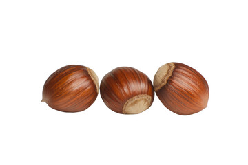 Three nuts are shown on a white background