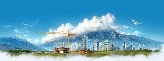 Illustrated timeline of a real estate project from construction to completion