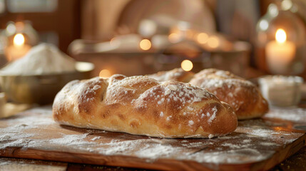 Smooth, elastic dough with fine air bubbles, gently dusted with flour, warm ambient lighting, intimate and rustic setting