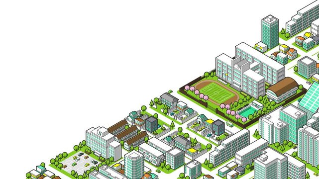 俯瞰から見た立体の街並みアニメーション