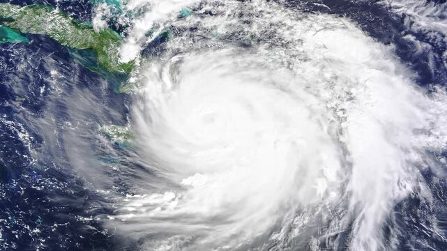 overlooking hurricane from space. rotating huge typhoon cyclone planet earth aerial view video