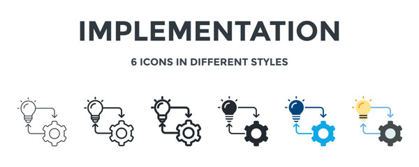 IMPLEMENTATION icon in different style vector illustration. Designed in thin line, regular line, bold line, glyph, color fill, and flat style can be used for web
