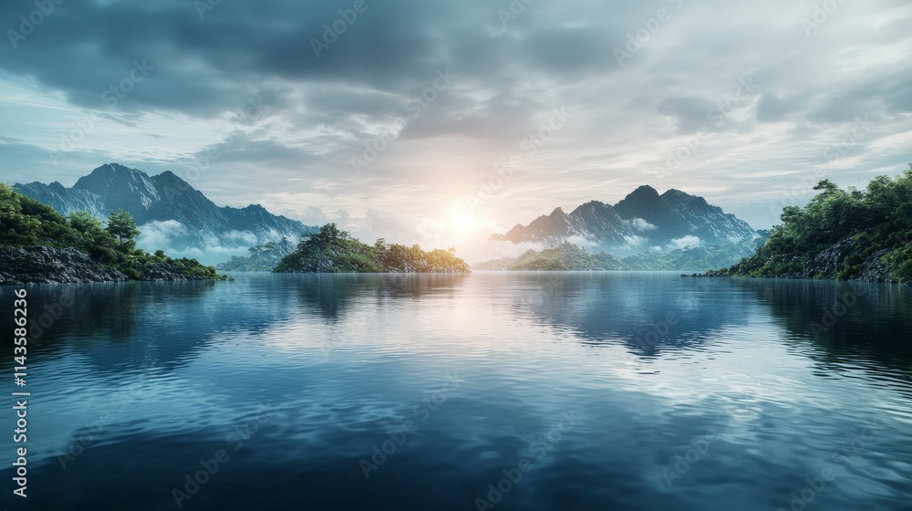 Poster blockchain security in a serene digital landscape nature meets technology in tranquil setting