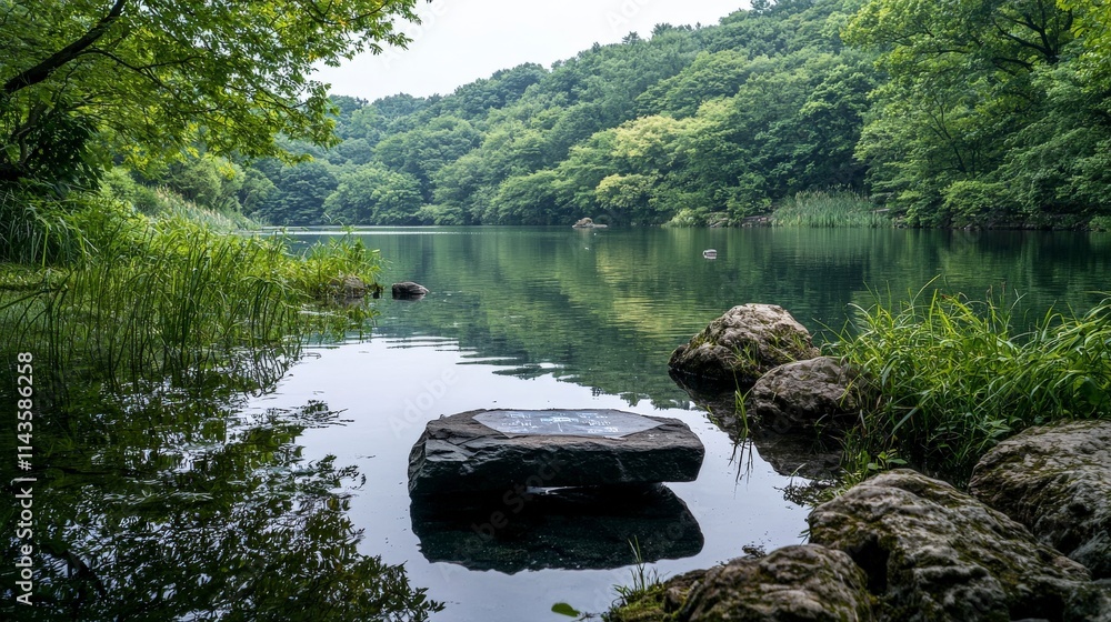 Poster testing ai systems in a serene forest landscape nature at peace tranquil lake environment calm viewp