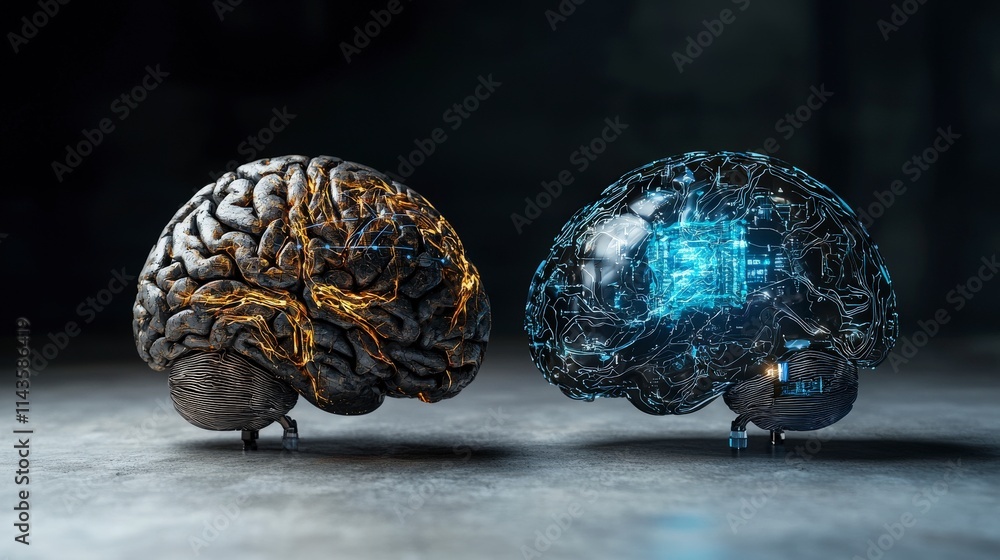 Poster Exploring the intersection of human brain and ai digital art creation abstract environment futuristic concept