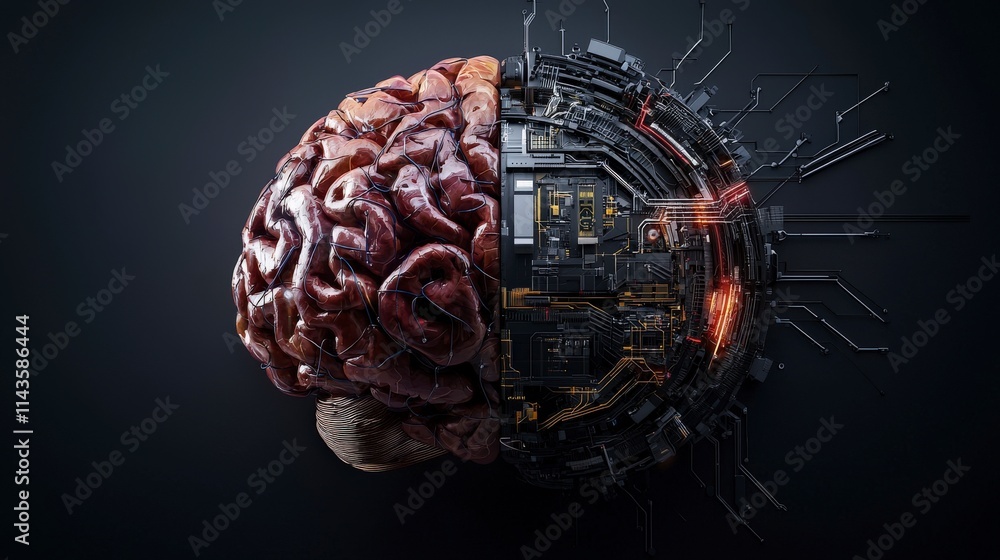Poster Human brain meets ai technology minimalist representation in digital art futuristic environment conceptual view