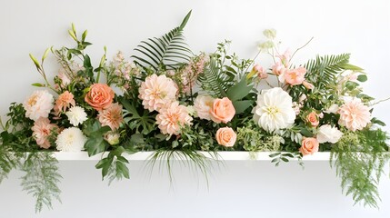 Peach and White Floral Arrangement on Shelf