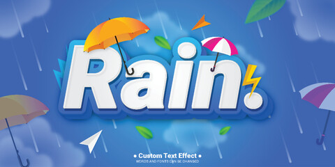 Text effect rain banner template for monsoon season sale promo and discount