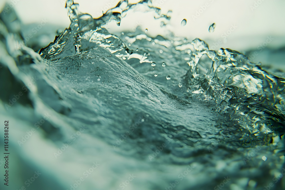 Poster close-up of ocean wave splashing, showing texture and movement of water.