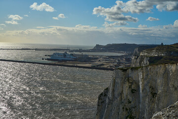 white cliffs of Dover along the coastline of Kent in England.