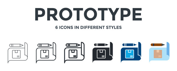 PROTOTYPE icon in different style vector illustration. Designed in thin line, regular line, bold line, glyph, color fill, and flat style can be used for web