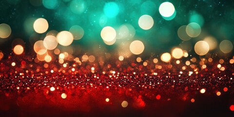 The warm hues of red and green illuminate the scene, enhancing the festive spirit.